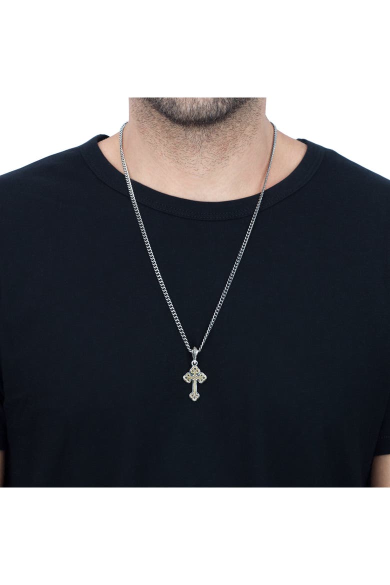 Small Gold Tone Alloy Traditional Cross in Silver Frame Pendant, Alternate, color, Silver