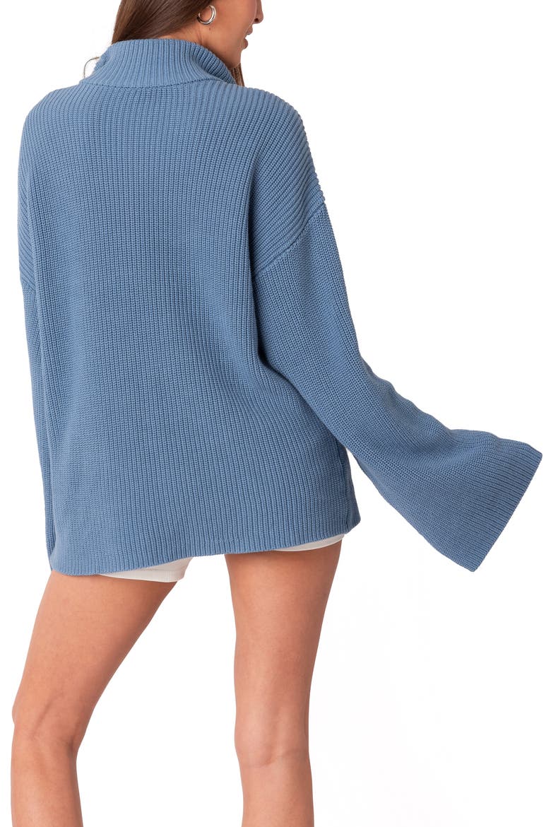 Amour Oversize Knit Quarter Zip Cotton Pullover, Alternate, color, BLUE