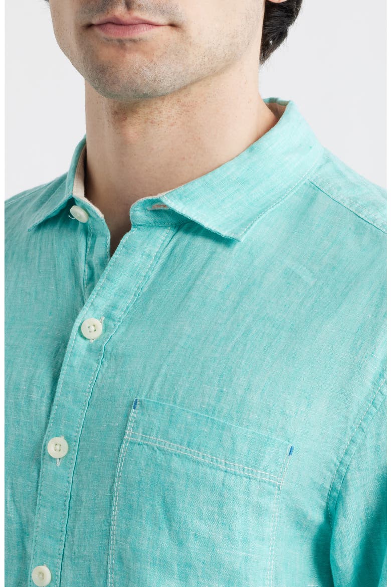 Paradise Breezer Linen Button-Up Shirt, Alternate, color, LIGHT NEPTUNE GREEN