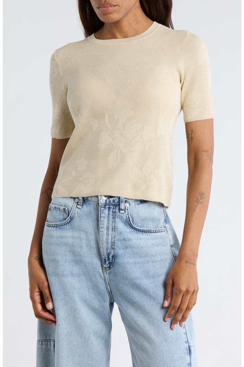 Pam Short Sleeve Cotton Jacquard Sweater, Main, color, TAN