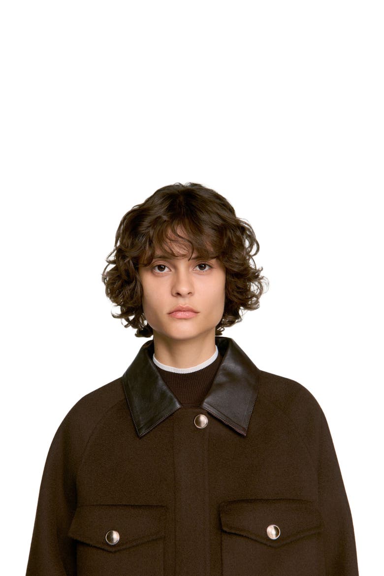 Double-faced coat, leather collar, Alternate, color, Brown