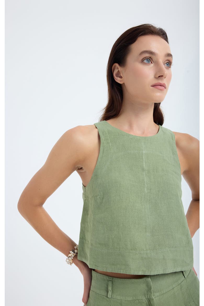 Lena 100% Linen Sleeveless Crop Top, Alternate, color, Green
