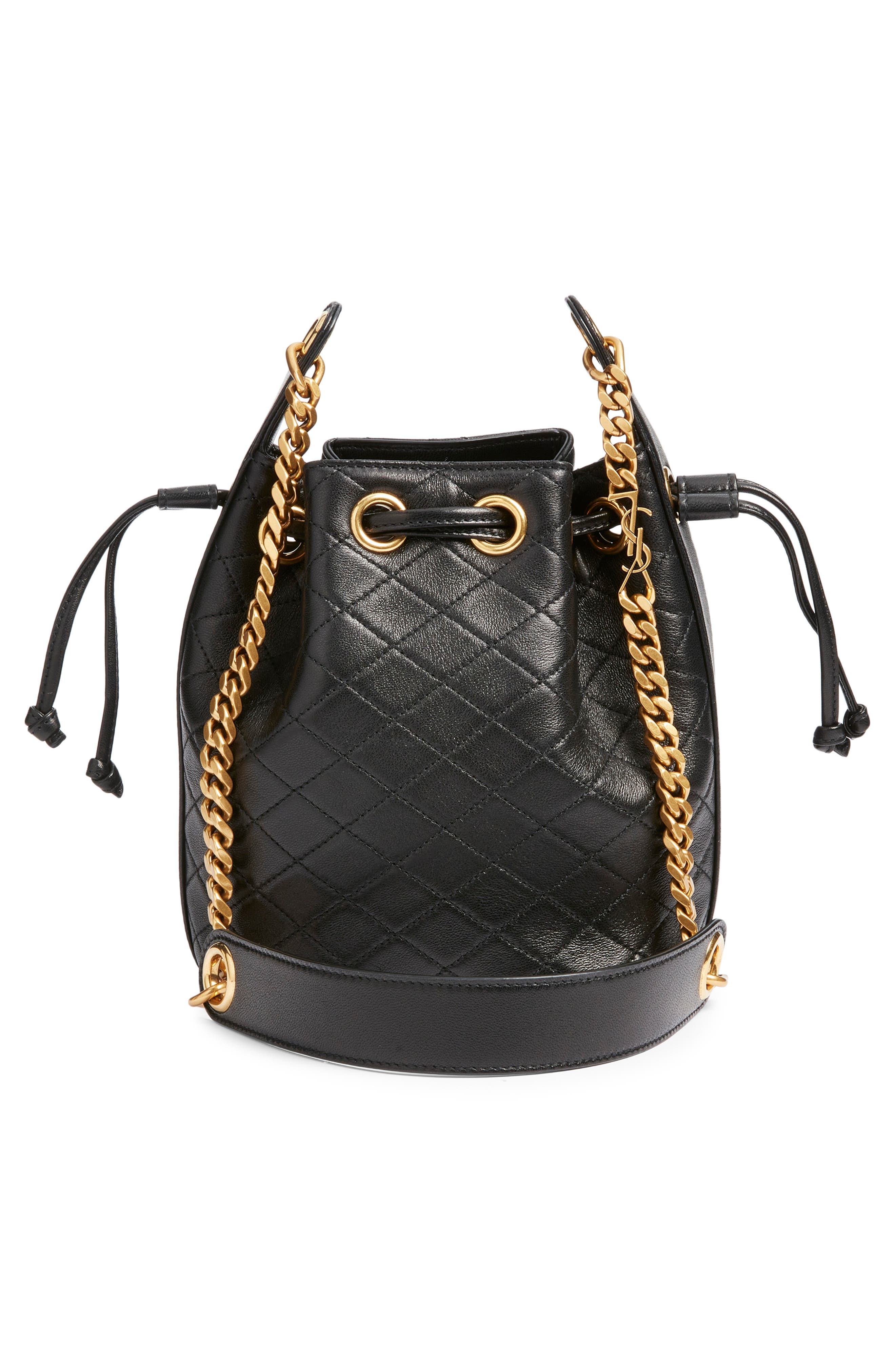Saint Laurent Cassandre Quilted Leather Bucket Bag, Alternate, color, Noir