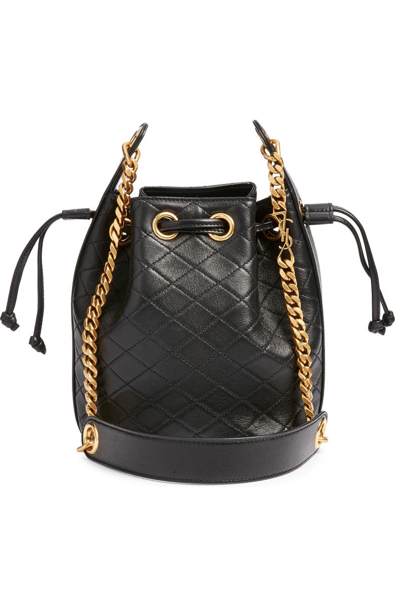 Saint Laurent Cassandre Quilted Leather Bucket Bag, Alternate, color, Noir