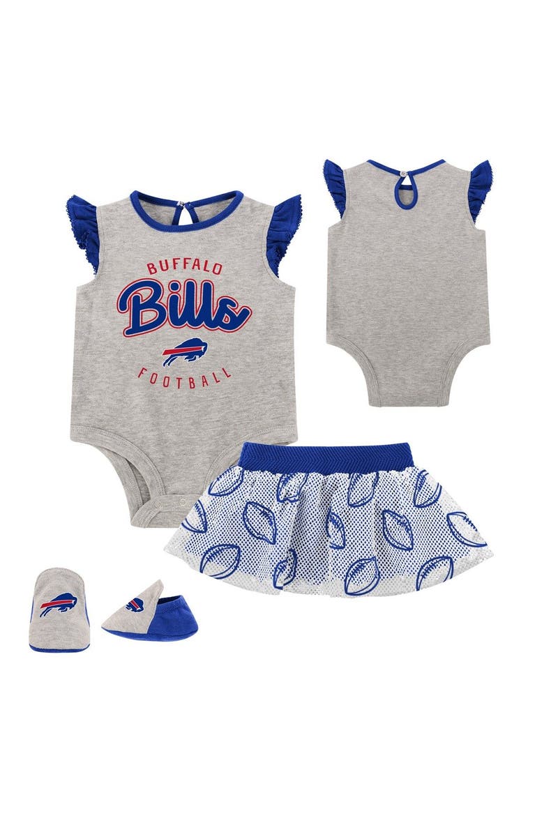 Outerstuff Newborn Heather Gray/Royal Buffalo Bills All Dolled Up Three-Piece Bodysuit, Skirt & Booties Set, Main, color, Heather Gray