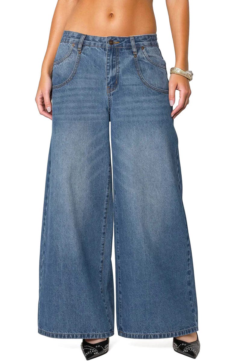 EDIKTED Jayden Low Rise Wide Leg Jeans, Main, color, Blue
