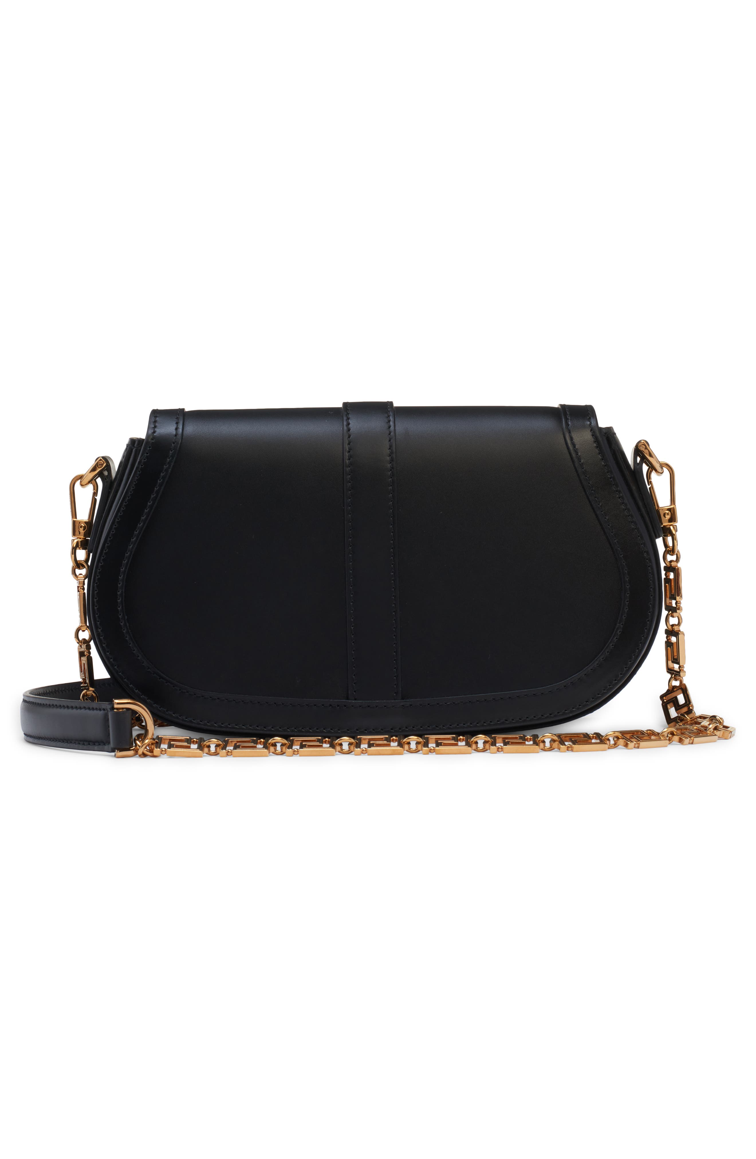 Versace Medium Greca Goddess Leather Shoulder Bag, Alternate, color, Black-Versace Gold