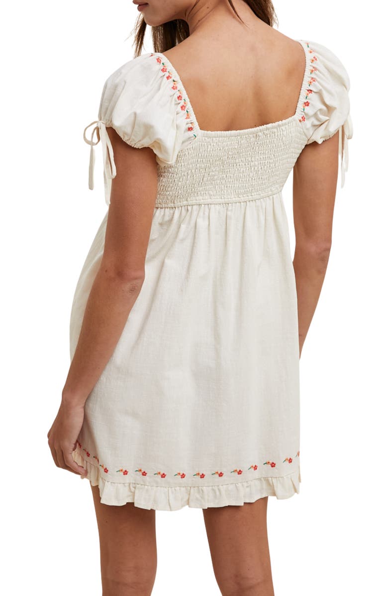 WISHLIST Floral Embroidered Puff Sleeve Cotton Minidress, Alternate, color, Ecru