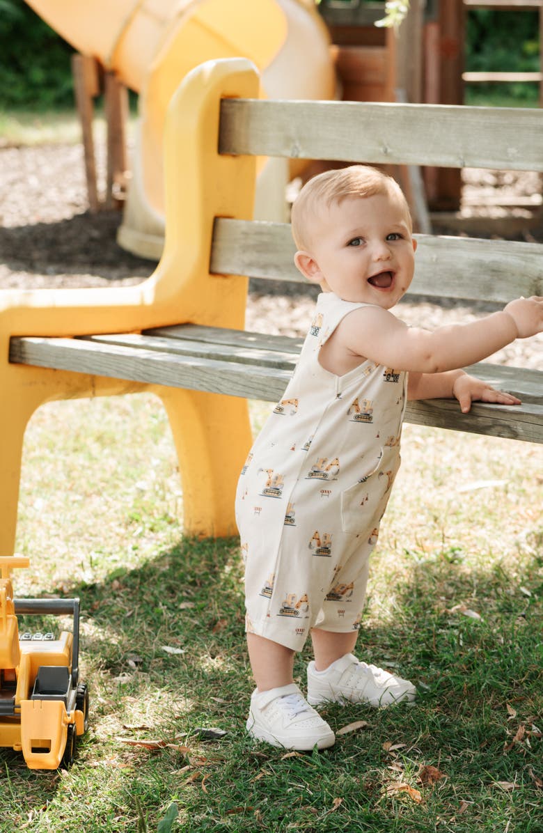 Petit Lem Digger Print Jersey Romper, Alternate, color, Off White