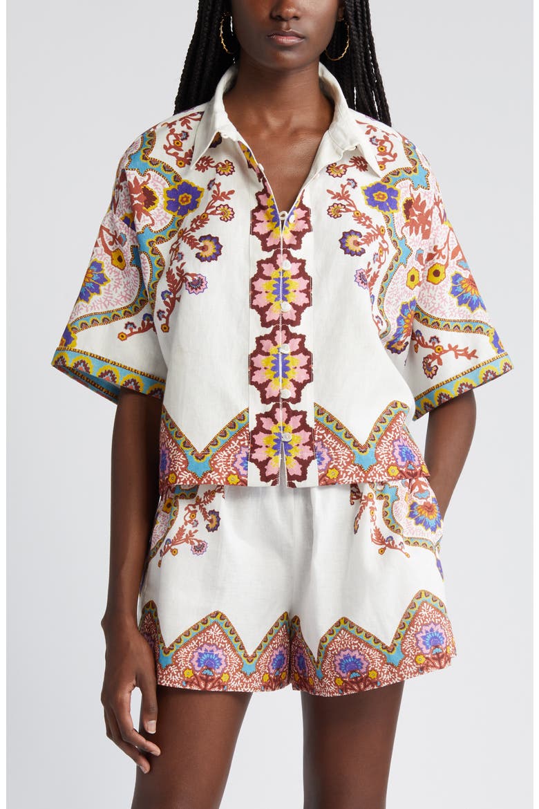Jeni Cotton & Linen Button-Up Shirt, Main, color, LAGOS PRINT