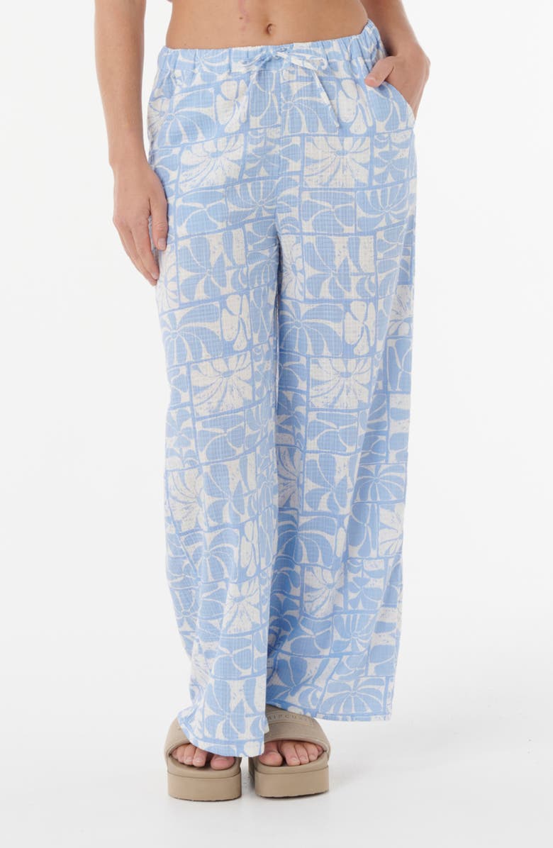 Rip Curl Floral Print Wide Leg Woven Pants, Main, color, Blue