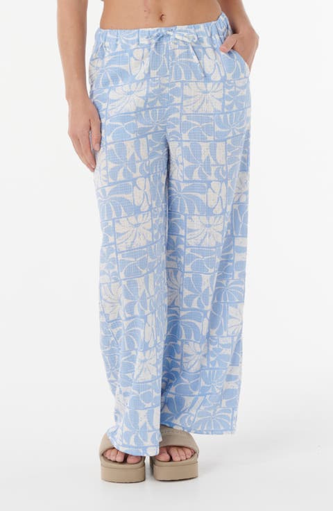 Floral Print Wide Leg Woven Pants