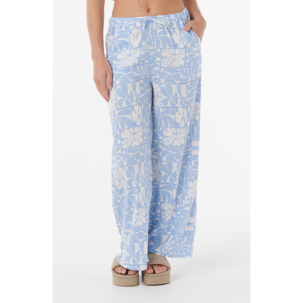 Rip Curl Floral Print Wide Leg Woven Pants In Blue