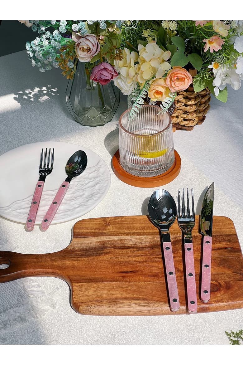 Salt Lake Flatware, Modern Elegant Cutlery Silverware Set, Alternate, color, Pink
