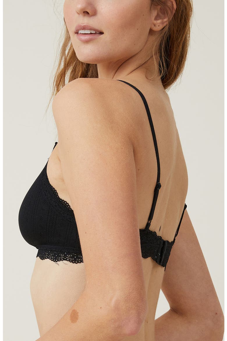 Women's Cotton Lace Triangle Padded Bralette, Alternate, color, Black