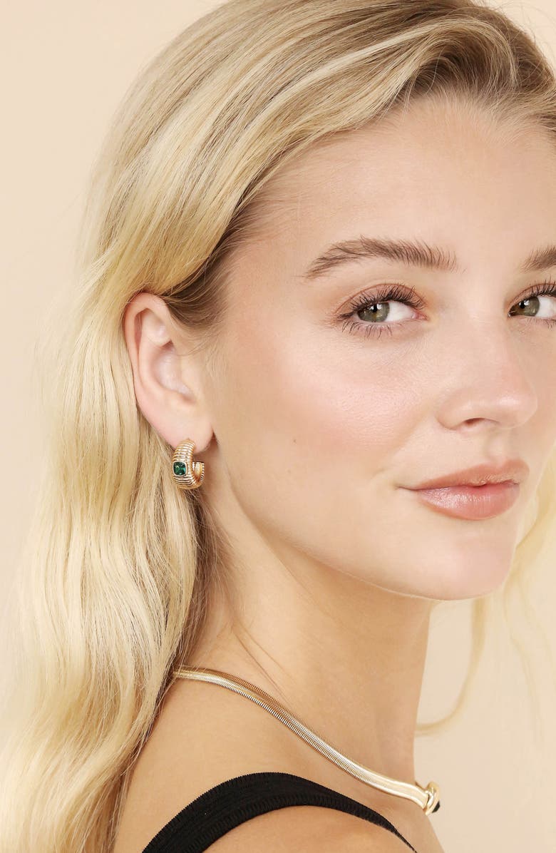 Ettika Ribbed Medium Hoop Earrings, Alternate, color, Green