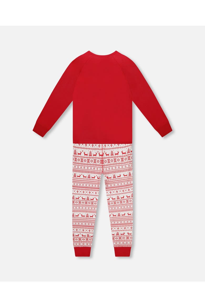 Adult Men Organic Cotton Two-Piece Pajama Set, Alternate, color, Red and White Fairisle