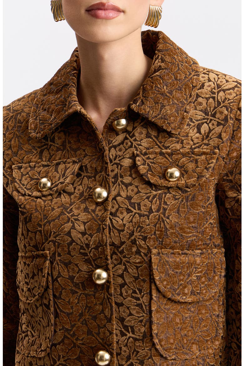 Flocked Floral Jacquard Cropped Jacket, Alternate, color, COGNAC