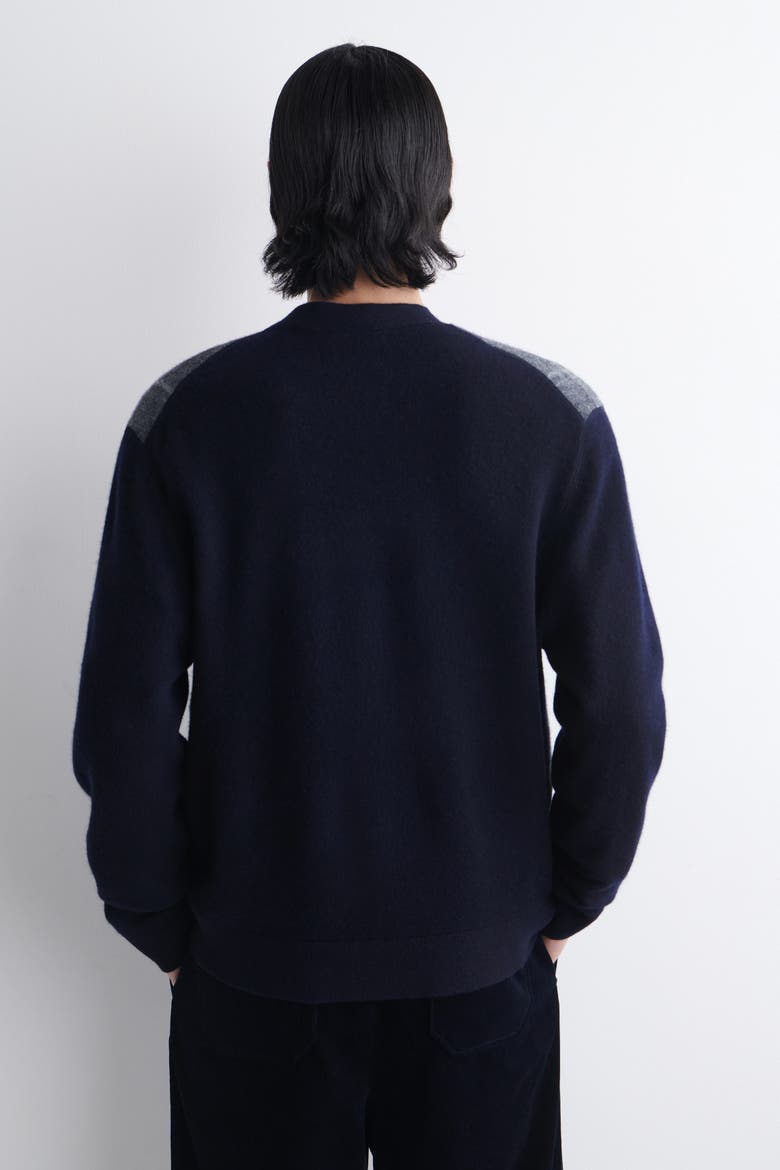 Checked Wool V-Neck Cardigan, Alternate, color, NAVY / CHECKED