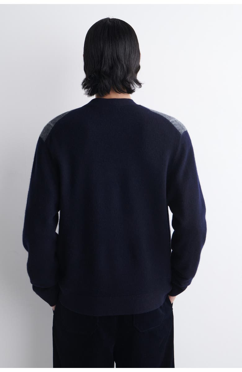 COS Checked Wool V-Neck Cardigan, Alternate, color, Navy / Checked