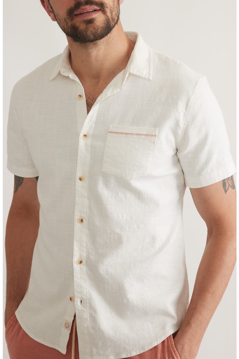 Classic Solid Short Sleeve Stretch Cotton Selvage Button-Up Shirt, Alternate, color, NATURAL