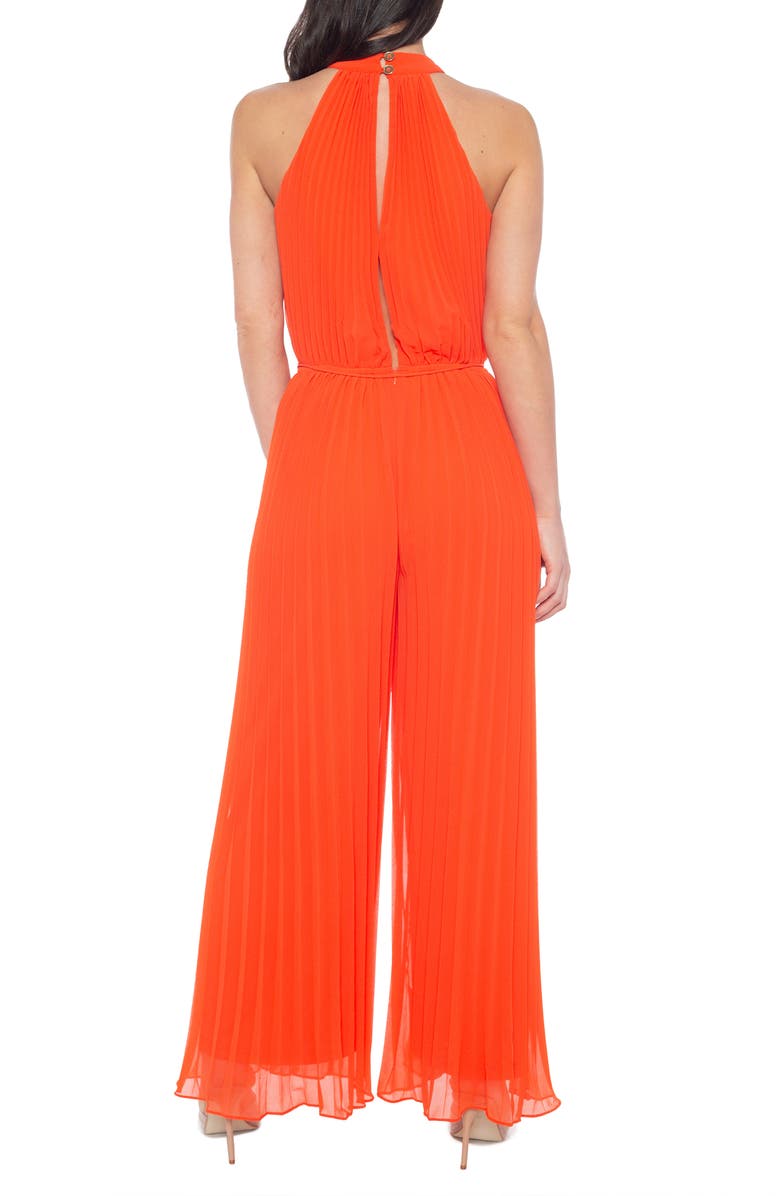 Marina Halter Neck Pleated Chiffon Jumpsuit, Alternate, color, Orange