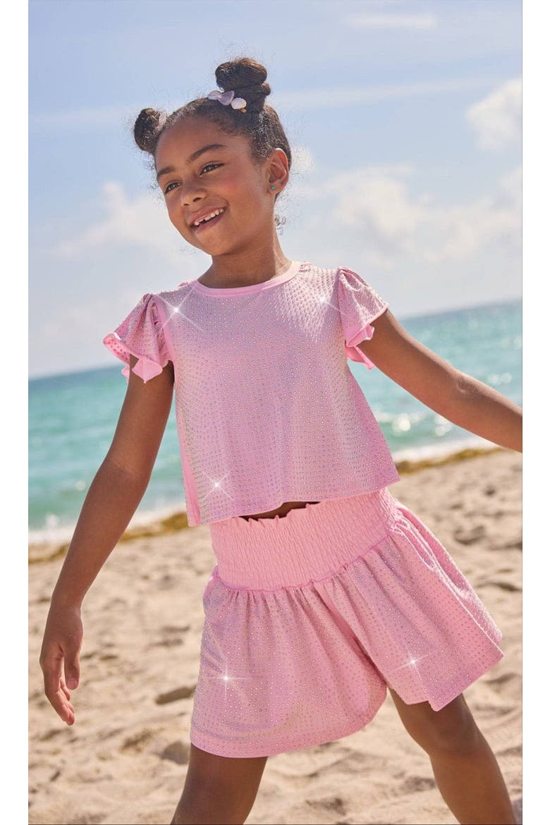 Crystal Ruffle Short Set, Alternate, color, Pink