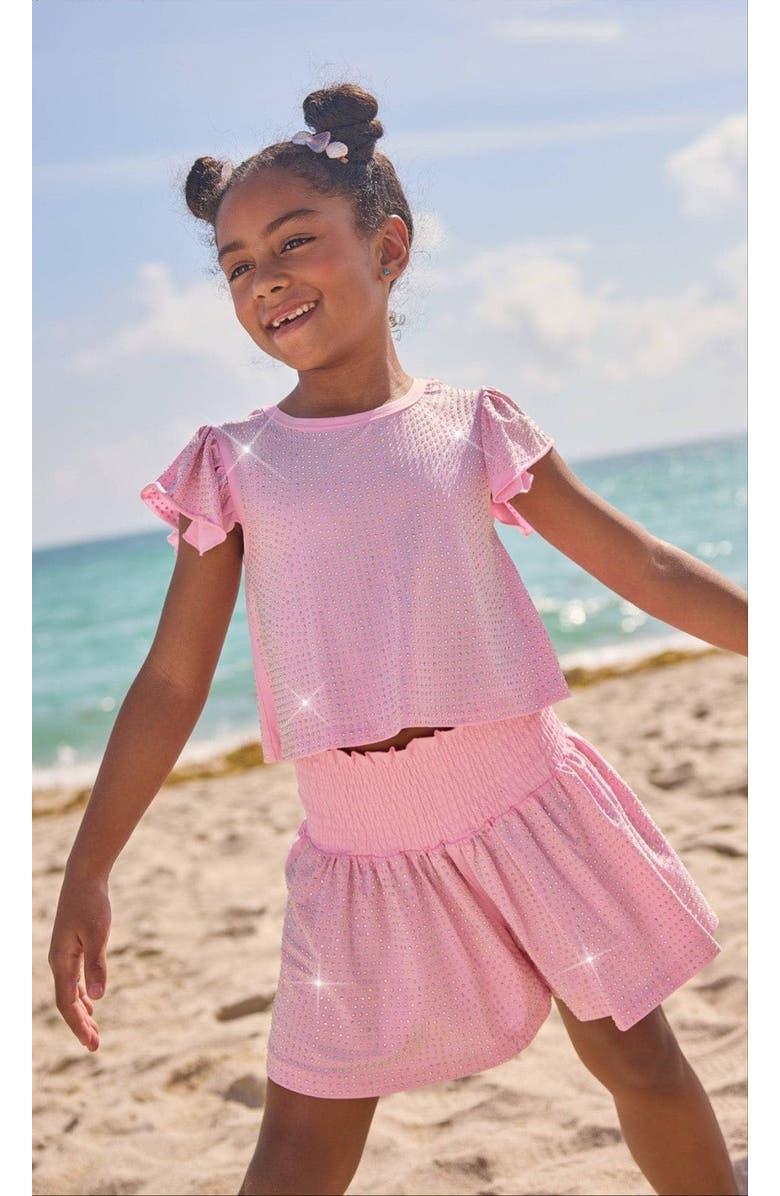 Lola + The Boys Crystal Ruffle Short Set, Alternate, color, Pink