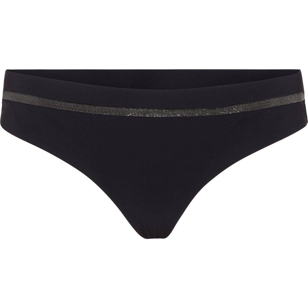 Brunello Cucinelli Techno Jersey Monili-trim Bikini Bottoms In Black