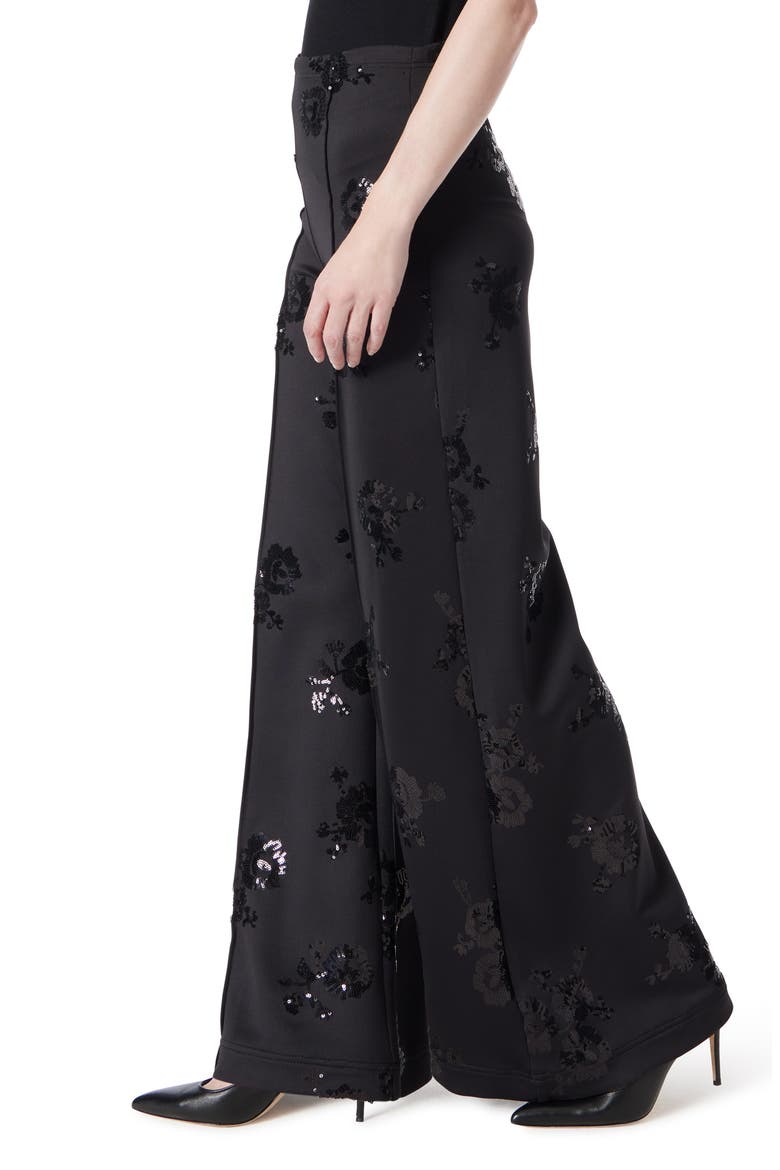 Sequin Wide Leg Scuba Knit Pants, Alternate, color, BLACK