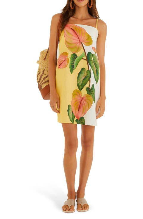 Anthurium Golden Linen Shift Minidress