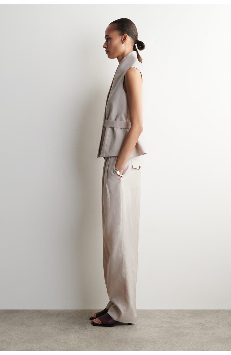 COS Shawl-Collar Belted Linen Vest, Alternate, color, Light-Beige Melange
