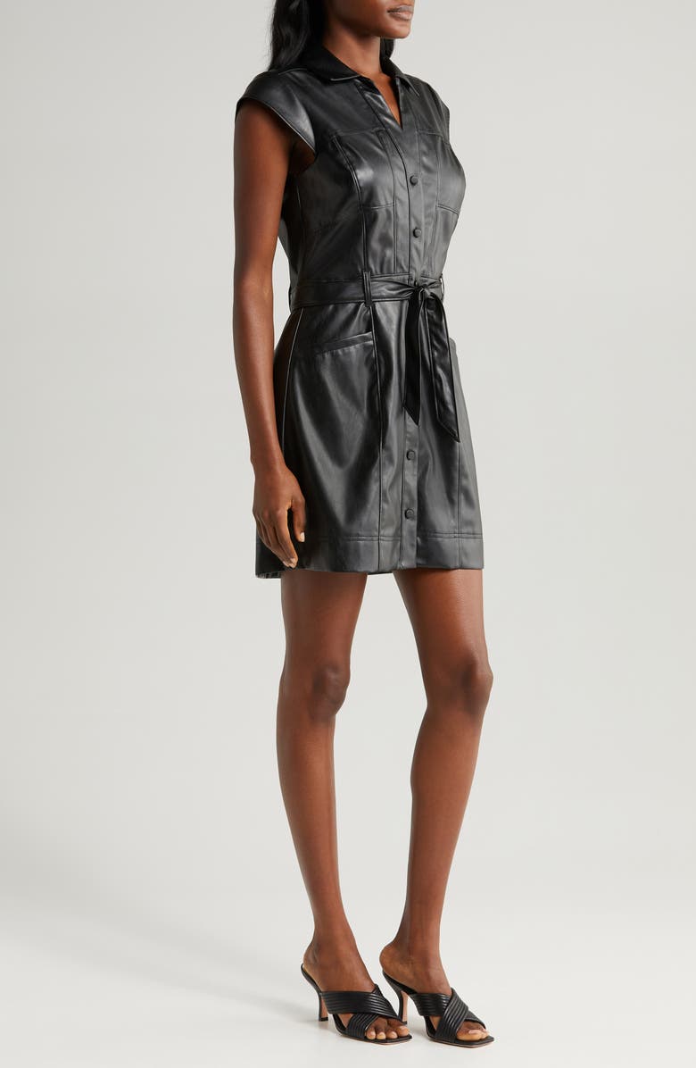 PAIGE Jaxsyn Belted Faux Leather Shirtdress, Alternate, color,