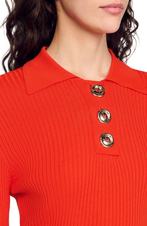 Sandro Ory Ribbed Polo Sweater In Poppy