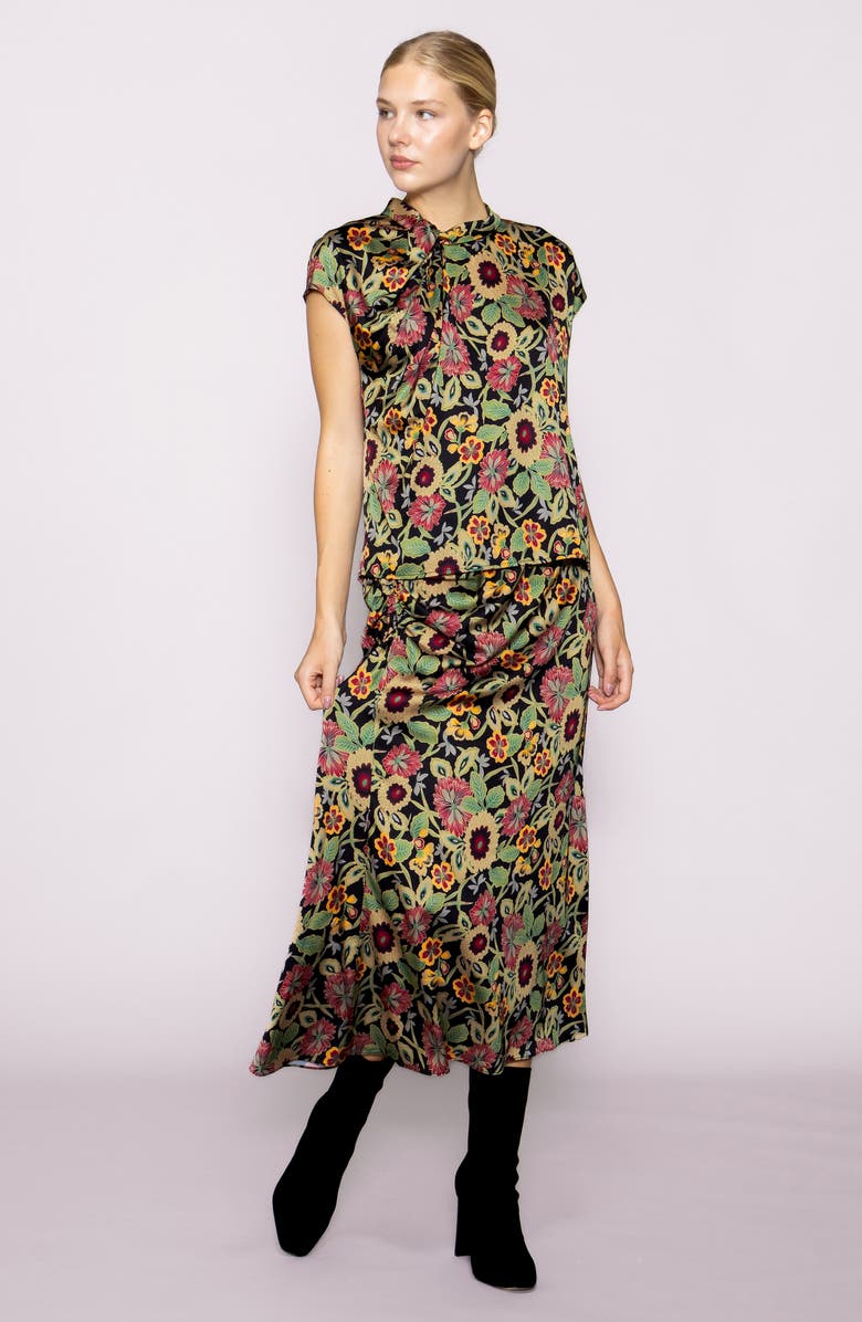 MELLODAY Twist Detail Cap Sleeve Top, Alternate, color, Black Multi