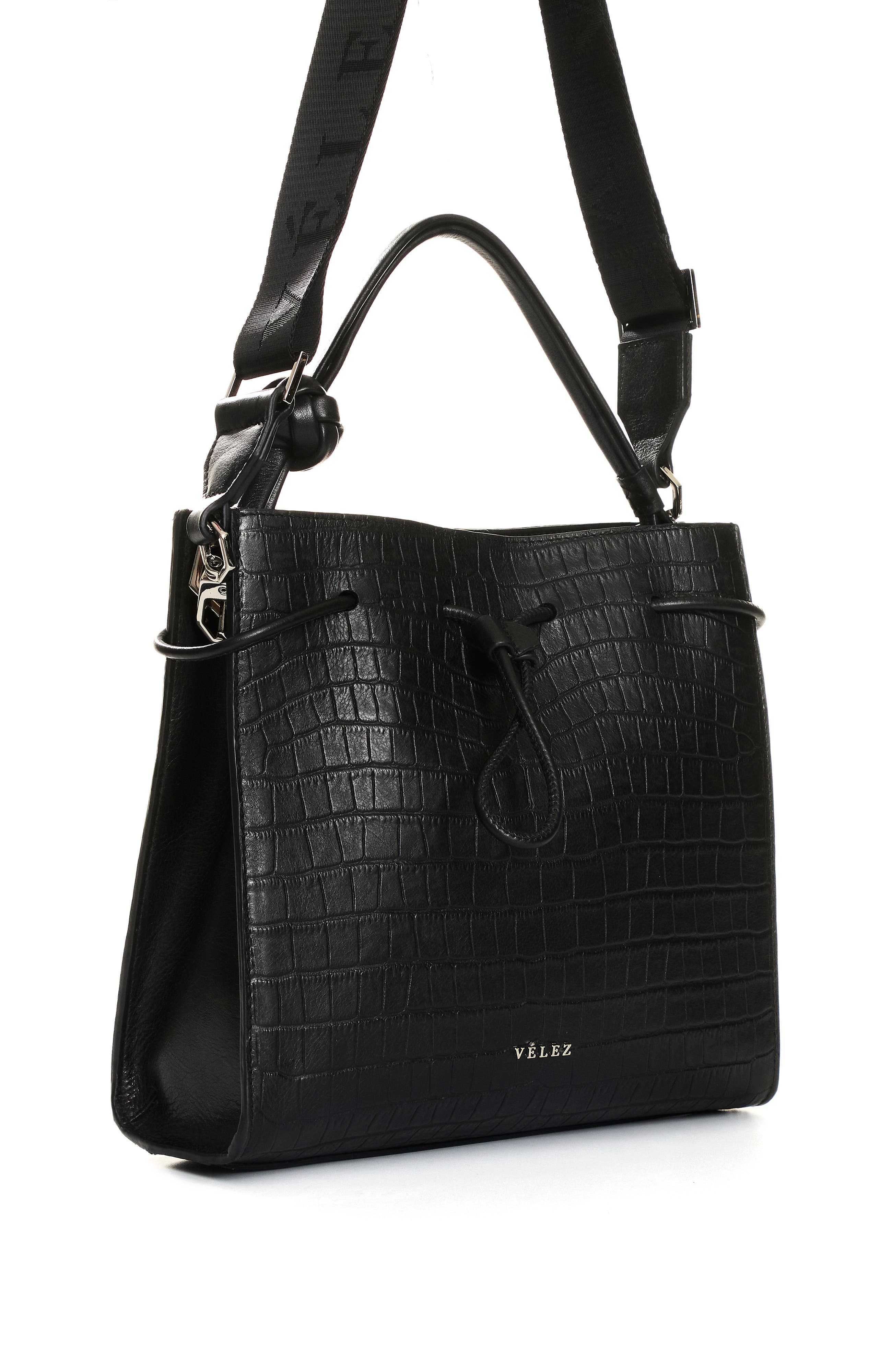 Velez Embossed Leather Bowling Bag, Alternate, color, Black