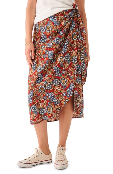 Pacifica Floral Linen Blend Wrap Midi Skirt