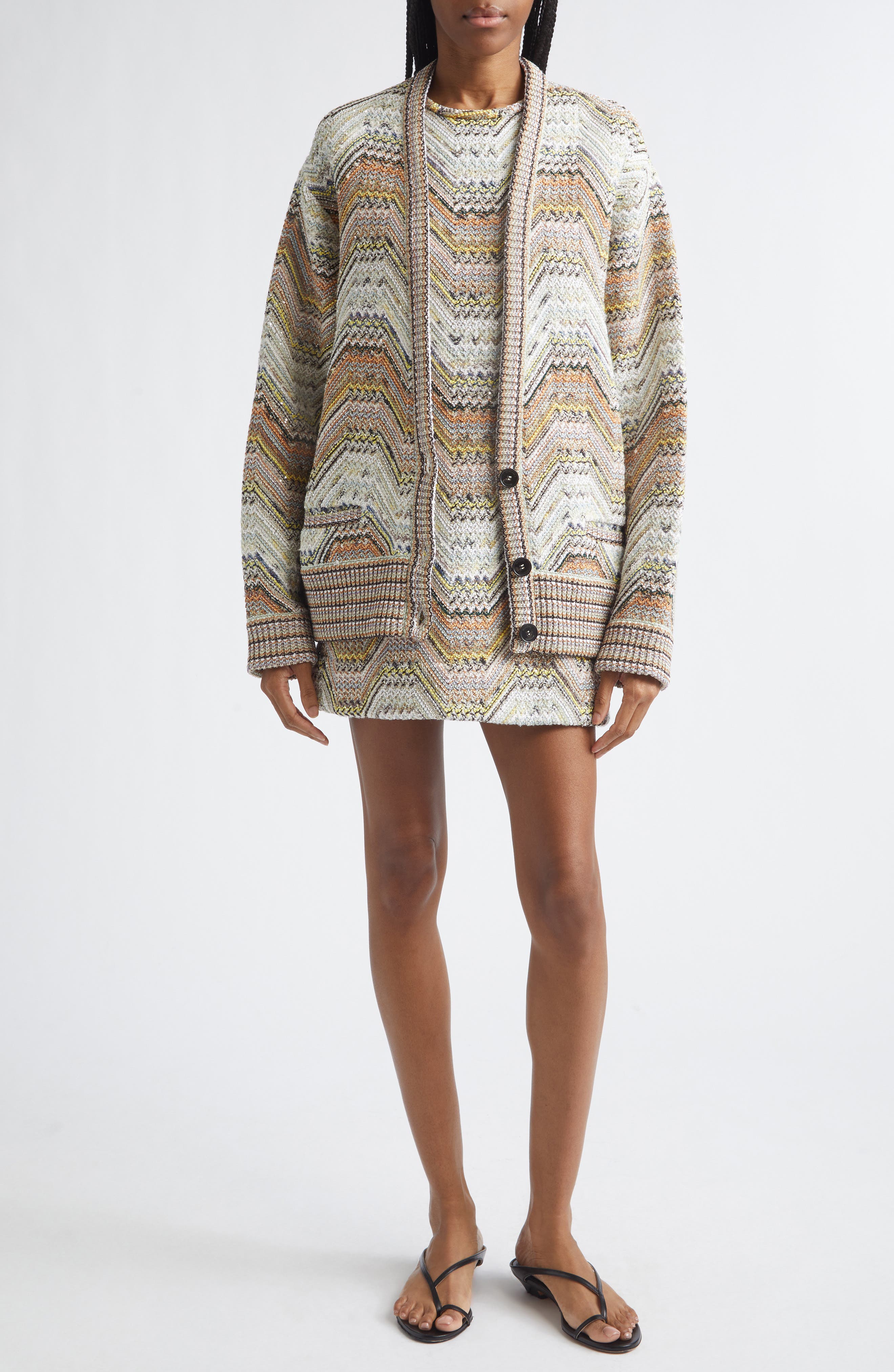 Metallic Zigzag Sequin Cardigan - image 2