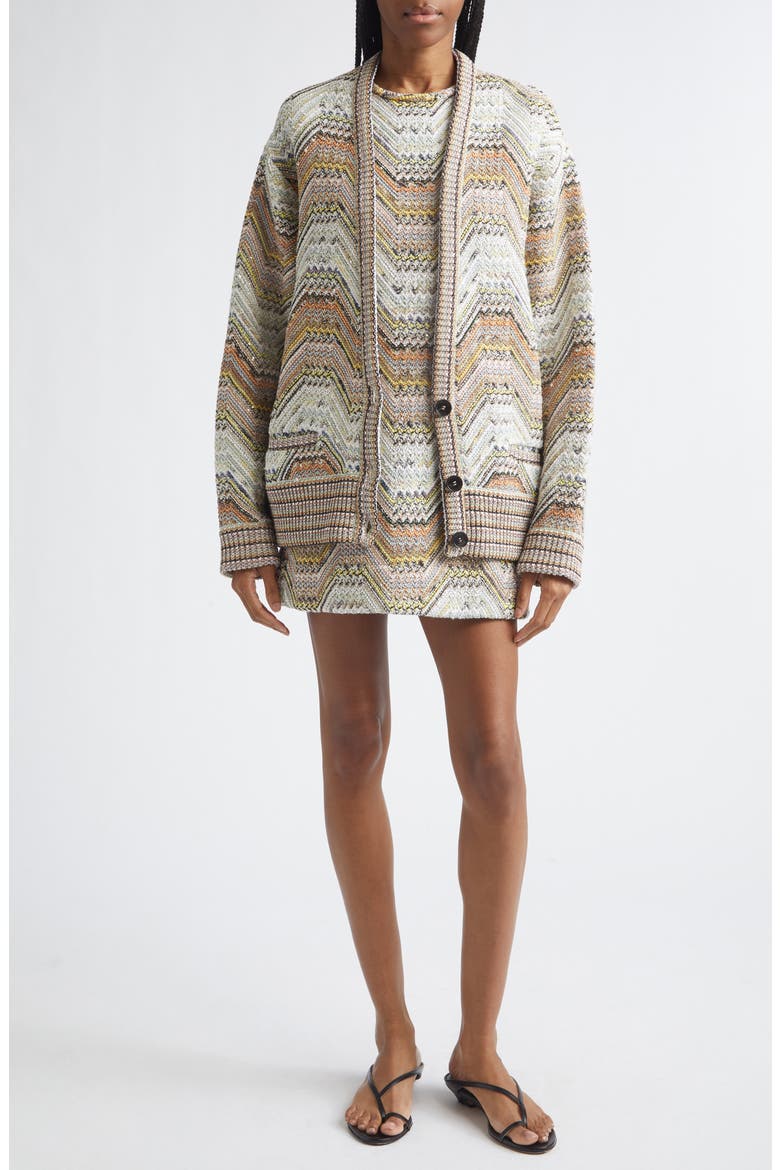 Metallic Zigzag Sequin Cardigan, Alternate, color, BEIGE MULTI