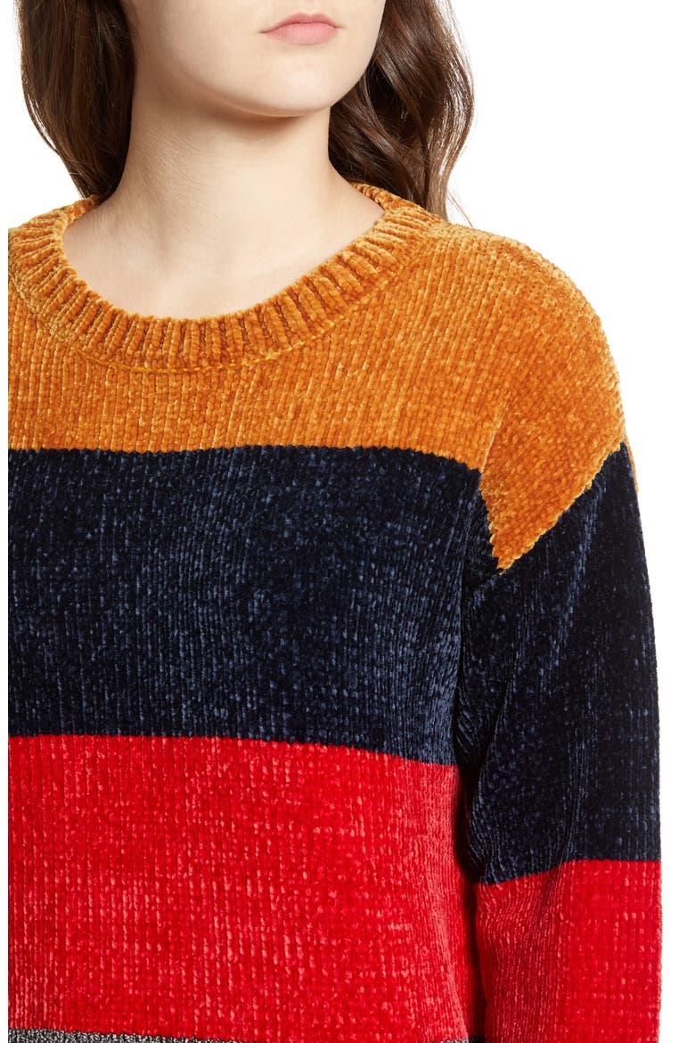 Stripe Chenille Sweater, Alternate, color, GOLD/ RED/ NAVY