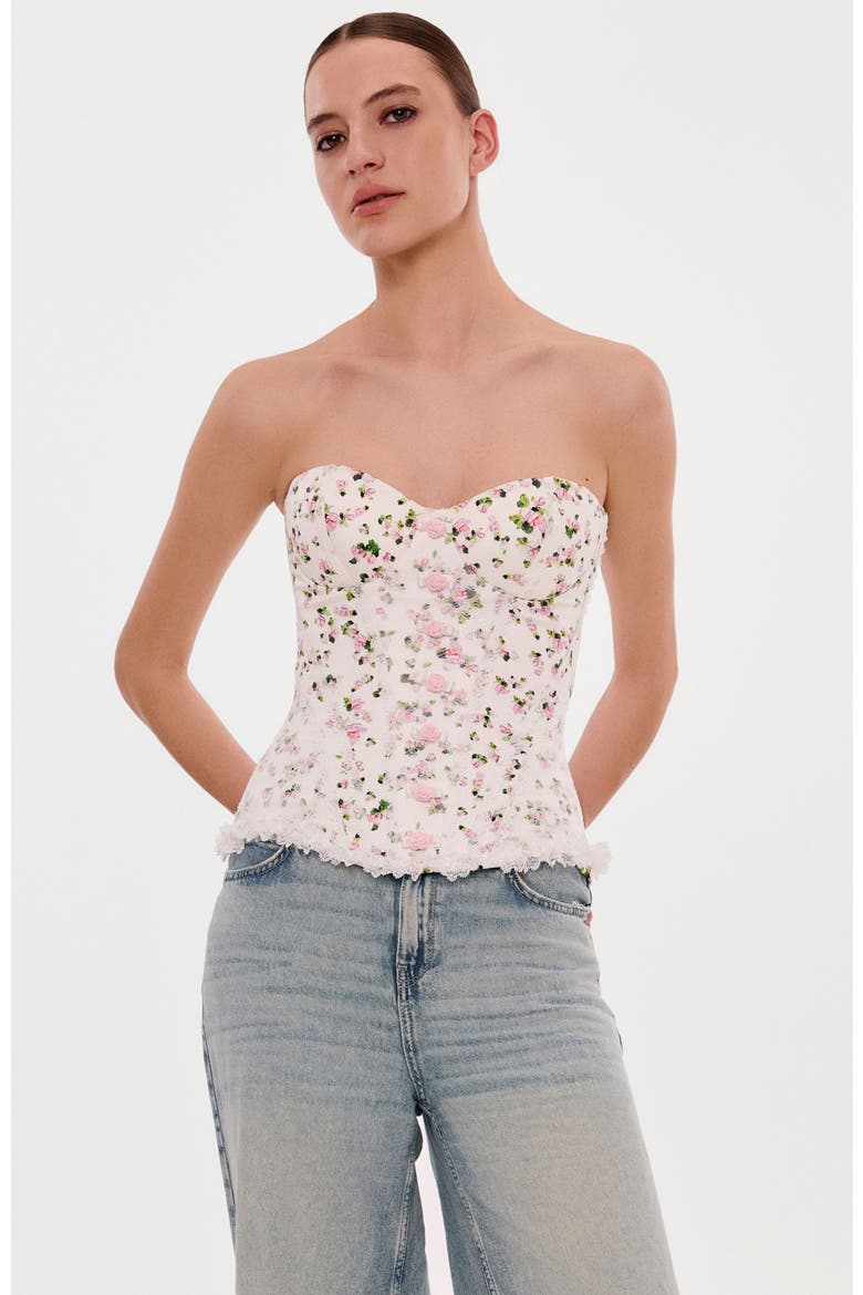 Structured Satin Corset Top With Rosebuds for Special Occasions, Main, color, Apple Blossom