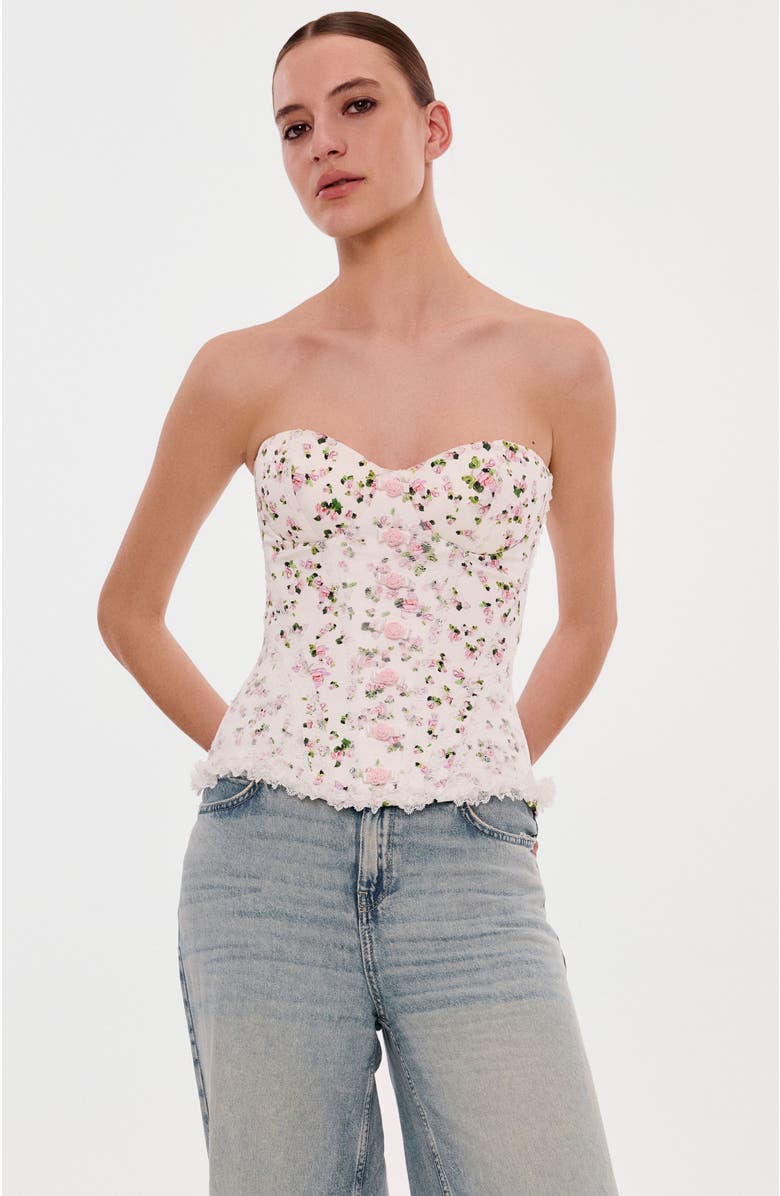 Milla Structured Satin Corset Top With Rosebuds for Special Occasions, Main, color, Apple Blossom