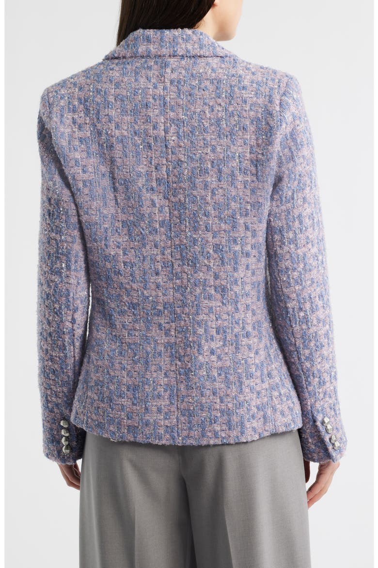 Faux Double Breasted Metallic Tweed Blazer, Alternate, color, BLUE ROSE SILVER
