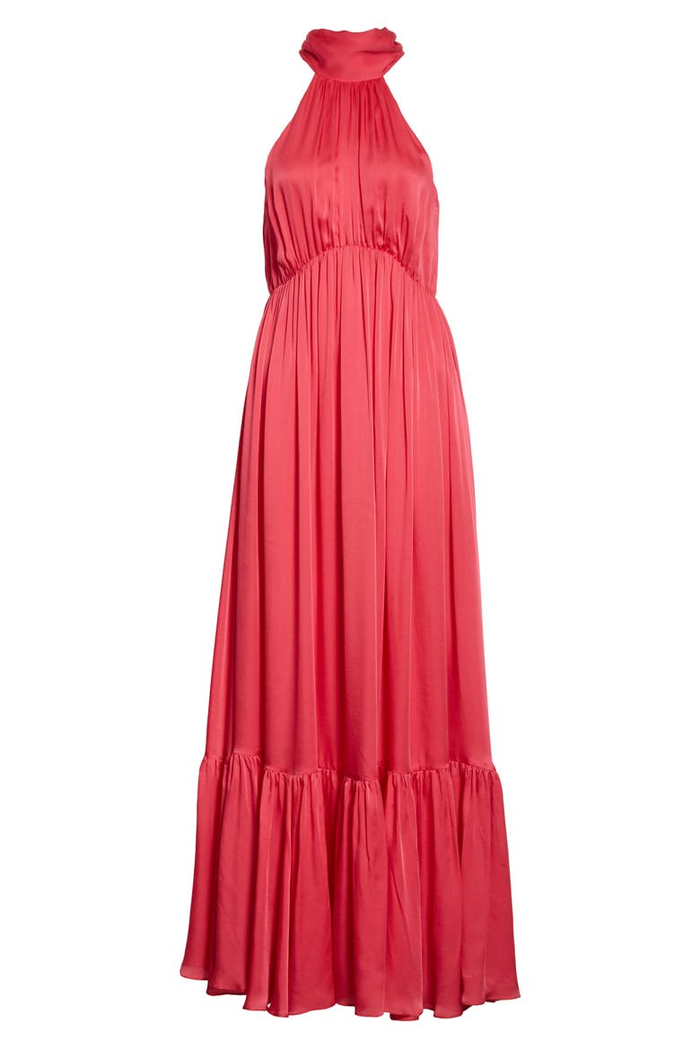 Halter Bow Silk Maxi Dress, Alternate, color, MAGENTA