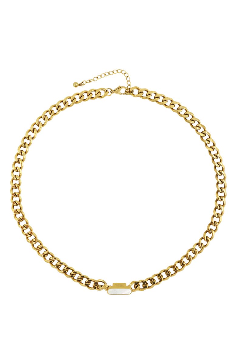 REBL Stone Inlay Gold Curb Chain Necklace, Main, color, Gold