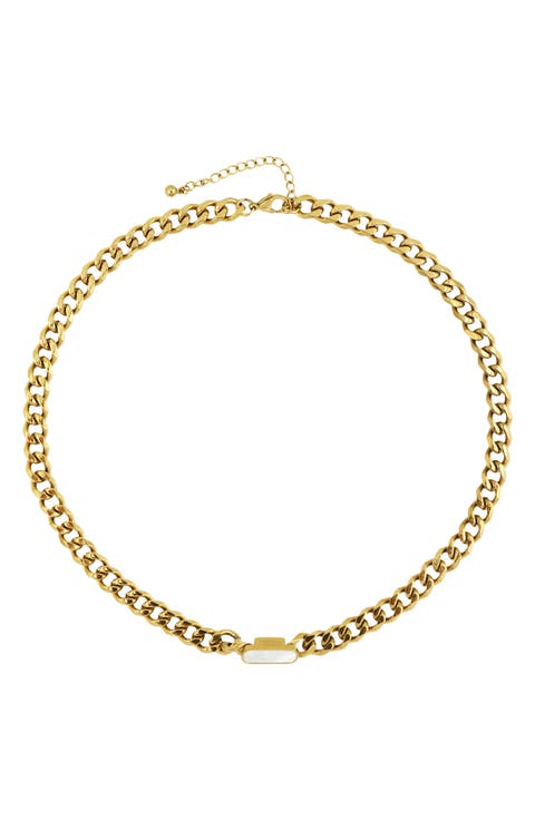 Stone Inlay Gold Curb Chain Necklace