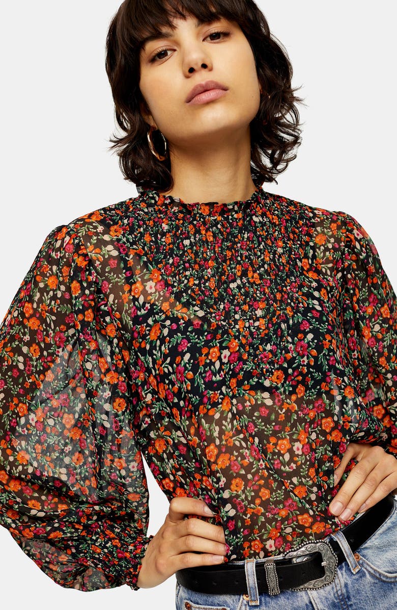 Topshop Ditsy Floral Print Blouse, Alternate, color, 