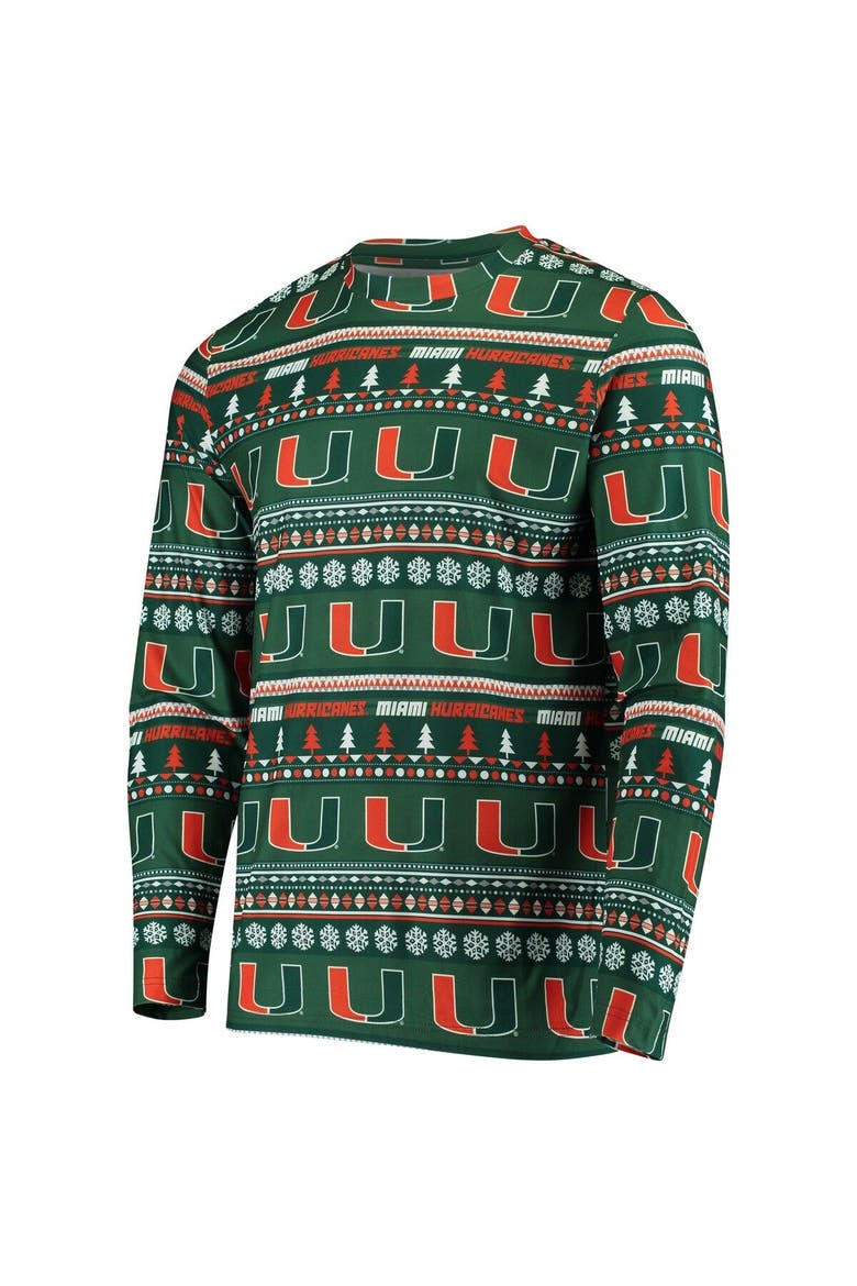 Men's Concepts Sport Green Miami Hurricanes Ugly Sweater Knit Long Sleeve Top and Pant Set, Alternate, color, Green