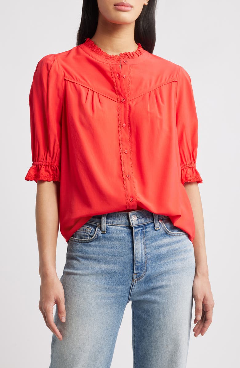 Wit
Wisdom Eyelet Accent Top, Main, color, Poppy Red