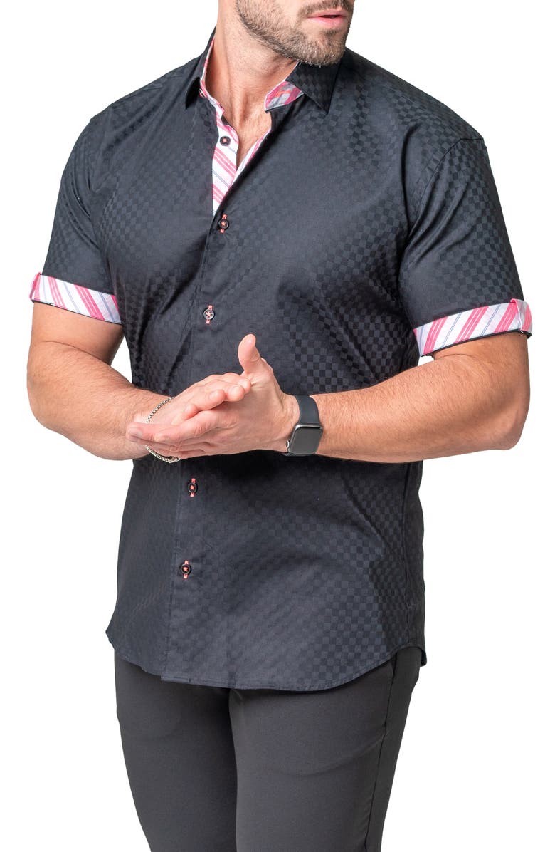 Maceoo Galileo Magna Blue Short Sleeve Cotton Button-Up Shirt, Alternate, color, Blue